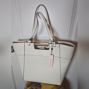 BCBGMAXAZRIA White Tote Bag With Knot And Gold Hardware Accents